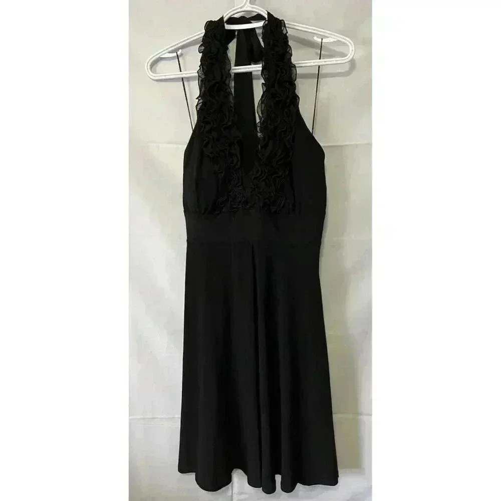 Blu Sage Ruffled Halter Midi Dress Black